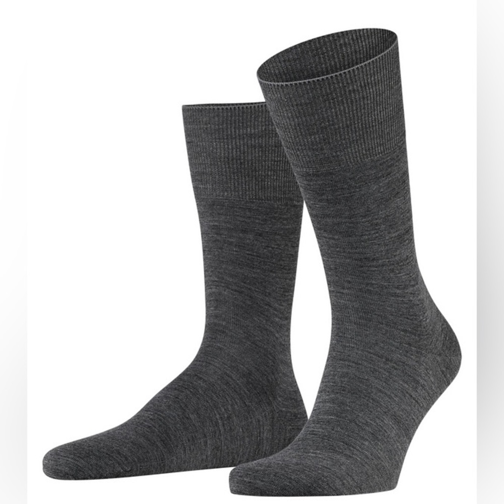 FALKE MENS AIRPORT WOOL AND COTTON BLEND SOCKS DARK GREY US SIZE M 9.5-10.5 NWT